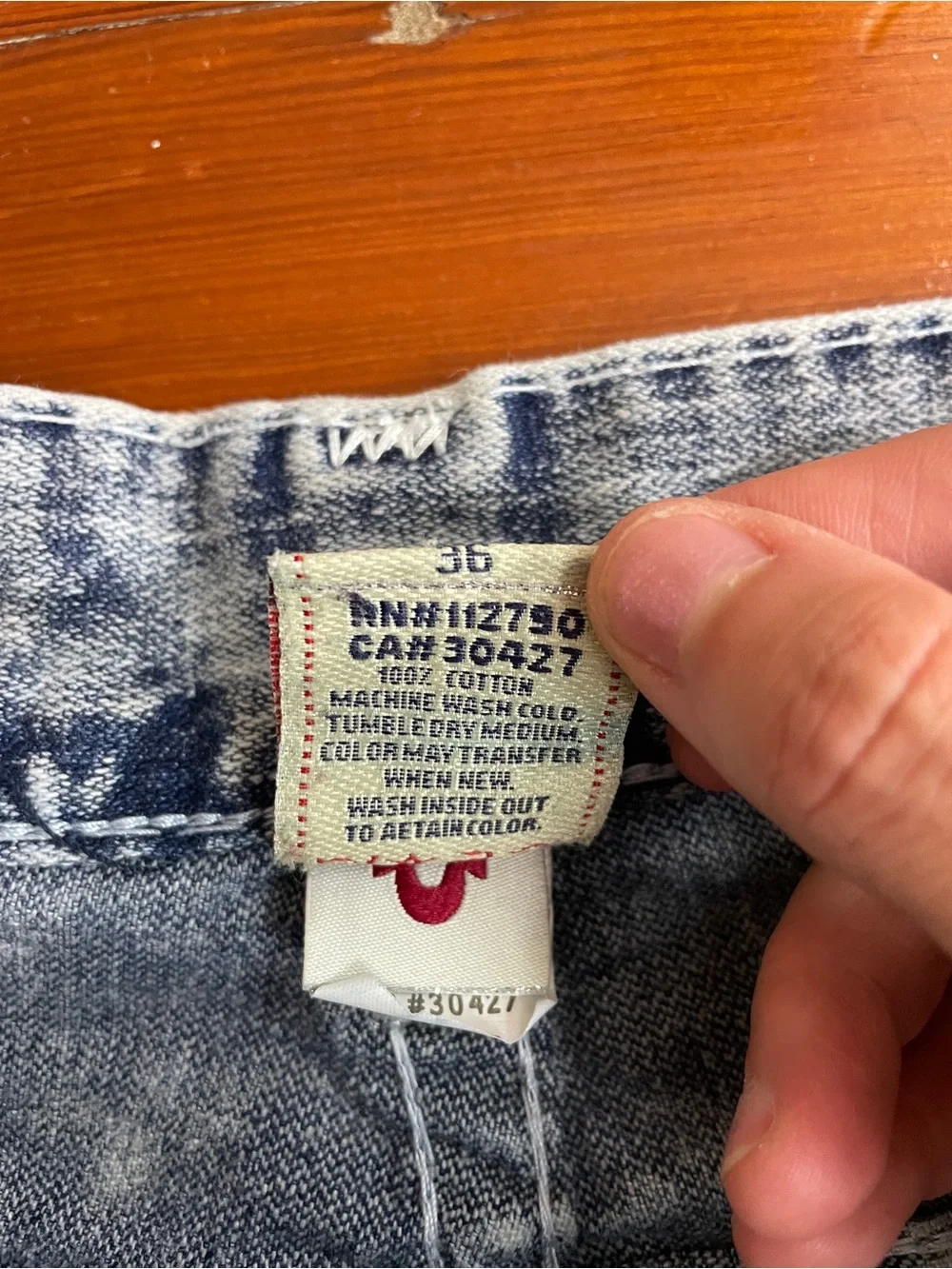 True Religion Acid Wash Denim Straight Super T Flap Pockets Jeans Men’s 36 🧡🎀